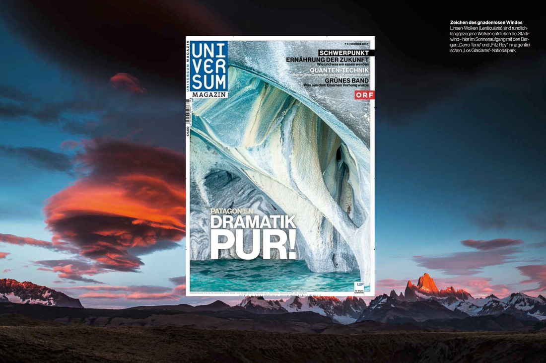 Ein Fotobeitrag mit Landschaftsaufnahmen aus Patagonien im österreichischen Universum-Magazin.